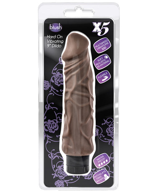 Blush X5 Plus Hard On Vibrating 9" Dildo - Brown