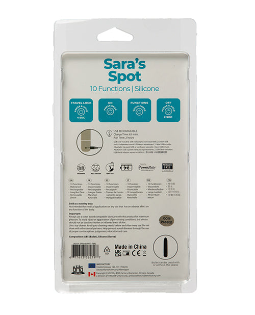 Sara's Spot Rechargeable Bullet w/G Spot Sleeve - 10 Functions Teal