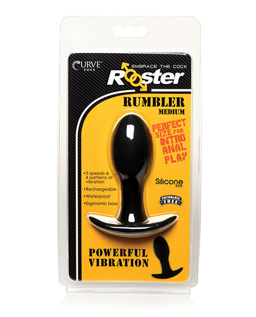 Curve Toys Rooster Rumbler Vibrating Silicone Anal Plug Medium - Black