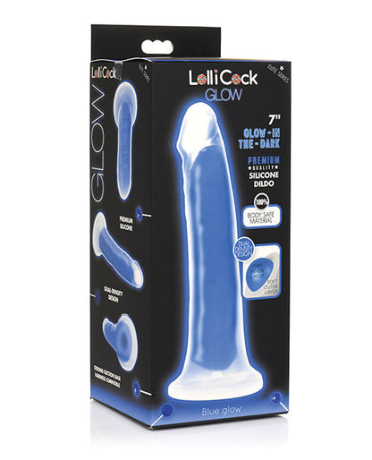 Curve Toys Large Dildo | Lollicock 7" Big Dildo | Glow In The Dark Silicone Blue Suction Cup Dildo