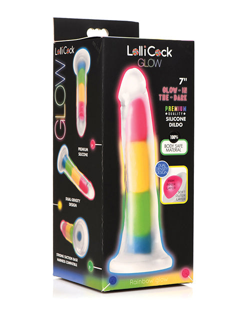 Curve Toys Large Dildo | Rainbow 7" Big Dildo | Glow In The Dark Silicone Suction Cup Dildo