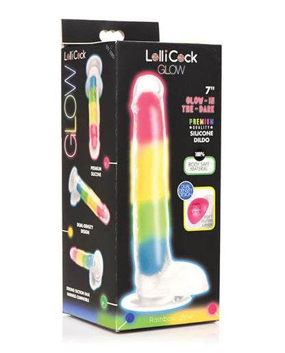 Curve Toys Large Dildo | 7" Big Dildo with Balls | Glow In The Dark Silicone Rainbow Suction Cup Dildo