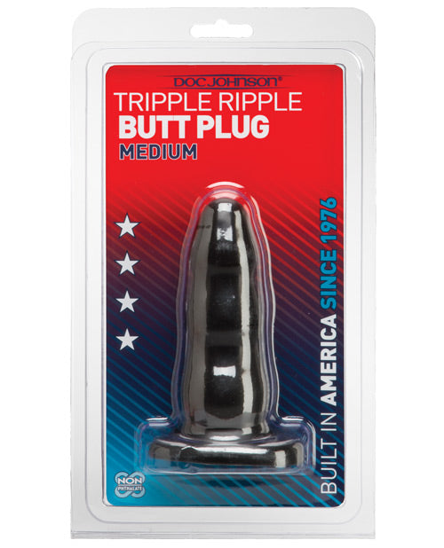 Triple Ripple Butt Plug - Medium Black