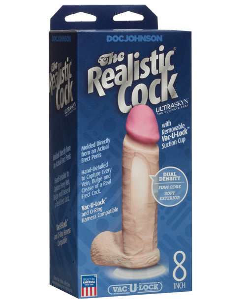 Realistic 8" Big Dildo | Ultraskyn Realistic Dildo with Balls | White Suction Cup Dildo