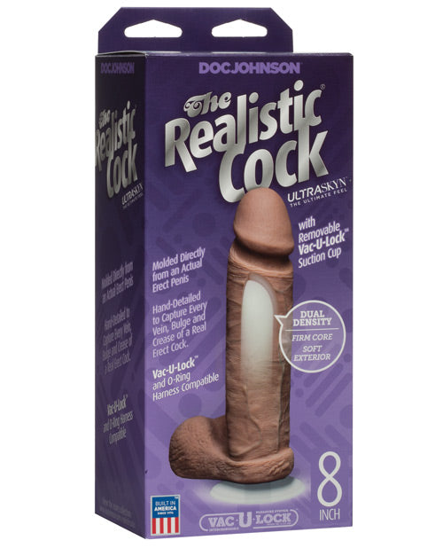 Realistic 8" Big Dildo | Ultraskyn Realistic Dildo with Balls | Brown Suction Cup Dildo