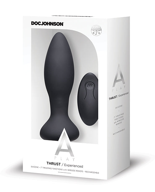 A Play Thrust Experienced Rechargeable Silicone Anal Plug w/Remote - Black