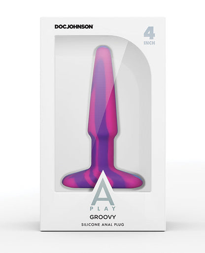 A Play 4" Groovy Silicone Anal Plug - Multicolor/Pink