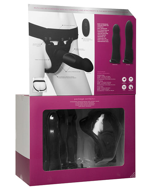 Body Extensions Be Naughty Vibrating 4 Piece Strap On Set - Black