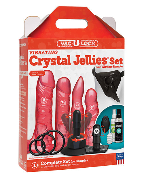 Vac-U-Lock Vibrating Dildo | Crystal Jellies Strap On Dildo Set | Wireless Remote Pink Dildo