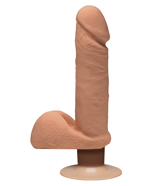 Doc Johnson D 7" Big Dildo | Perfect D Vibrating Dildo with Balls | Caramel Suction Cup Dildo