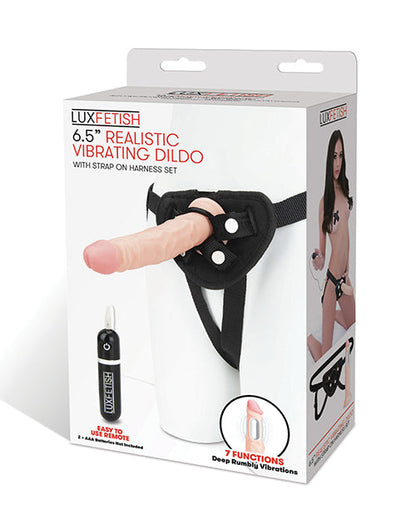 Lux Fetish 6.5" Realistic Vibrating Dildo w/Strap On Harness Set