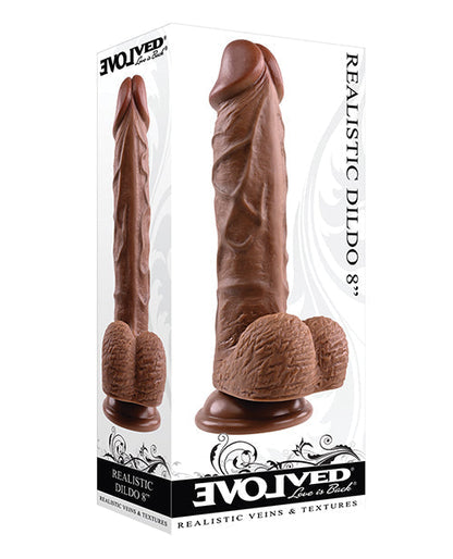 Evolved 8" Big Dildo | Realistic Dildo with Balls | Waterproof Dark Suction Cup Dildo