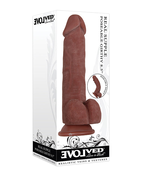 Evolved Real Supple Realistic Dildo | Poseable Girthy 8.5” Big Dildo | Dark Suction Cup Dildo