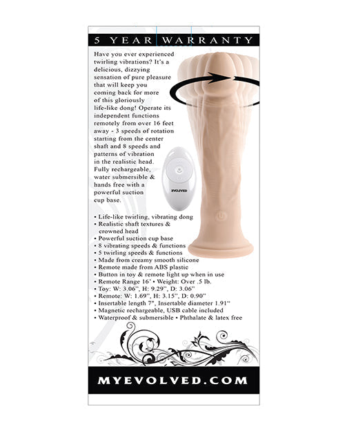 Evolved Twirl Jam Realistic Dildo | Ivory Suction Cup Dildo | Rotating Vibrating Dildo