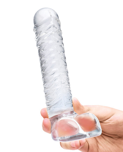 Glas 8" Big Dildo | Ribbed Realistic Dildo | G-Spot Glass Dildo with Balls | Clear Large Dildo