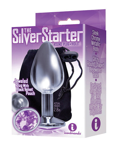 9's The Silver Starter Bejeweled Round Stainless Steel Plug - Violet