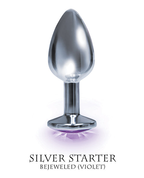 9's The Silver Starter Bejeweled Round Stainless Steel Plug - Violet