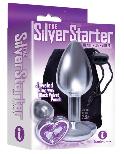 9's The Silver Starter Bejeweled Heart Stainless Steel Plug - Violet