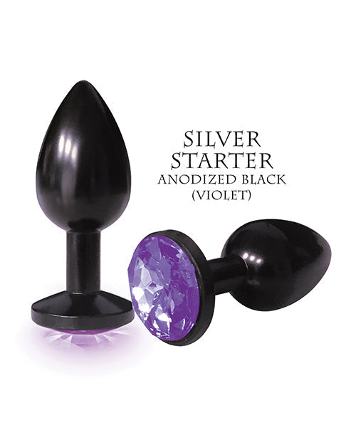 9's The Silver Starter Bejeweled Round Stainless Steel Plug - Black/Violet