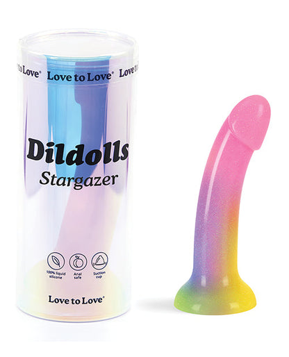 Love to Love Suction Cup Dildo | Glitter Silicone Rainbow Anal Dildo | Dildolls Stargazer Gradient