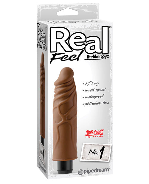 Real Feel No. 1  Long 7.5" Vibe Waterproof - Mutli-speed Brown