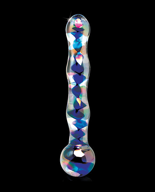 Icicles No 8 Realistic Dildo | Hand Blown Glass Dildo Massager | Clear Blue Swirls 7" Big Dildo