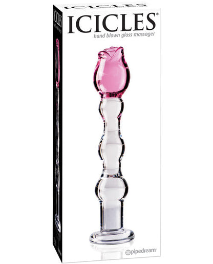 Icicles No 12 Realistic Dildo | Hand Blown Glass Dildo Massager | Clear Rose Tip Big Dildo