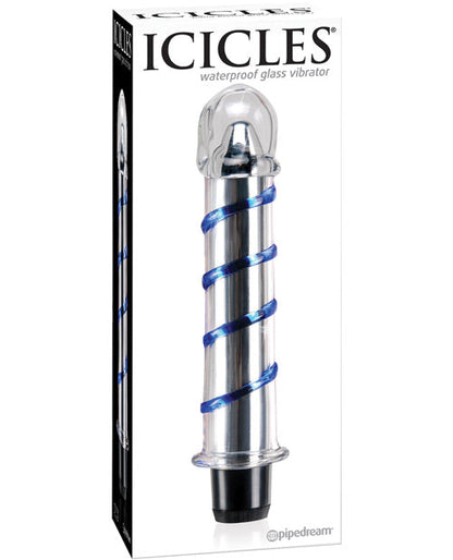 Icicles No 20 Big Dildo | Hand Blown Glass Dildo | Waterproof Vibrator Dildo | Clear Blue Swirls