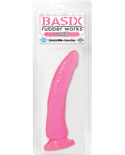 Basix Rubber Works Large Dildo | Pink Slim 7" Big Dildo | Suction Cup Dildo | Best Dildo