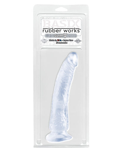 Basix Rubber Works Large Dildo | Clear Slim 7" Big Dildo | Suction Cup Dildo | Best Dildo