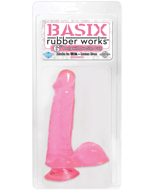 Basix Rubber Works Pink Dildo | 6" Big Dildo | Suction Cup Dildo