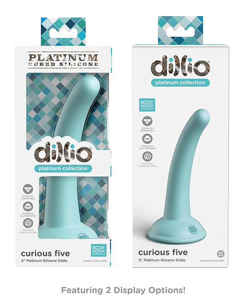 Dillio 5" Big Dildo | Curious Silicone Dildo | Teal Suction Cup Dildo | Platinum Large Dildo