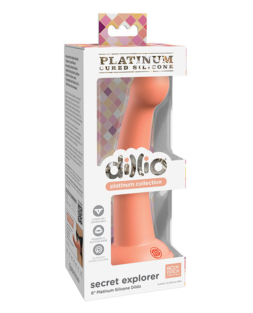 Dillio Large Dildo | Platinum 6" Big Dildo | Secret Explorer Silicone Dildo | Peach Suction Cup Dildo