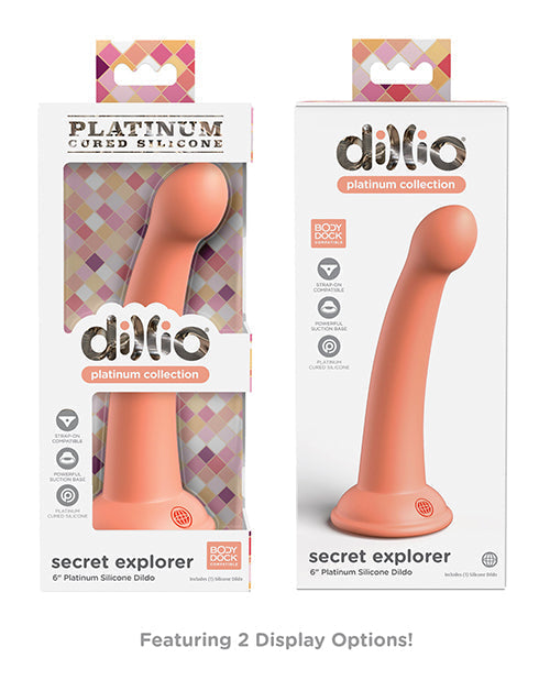 Dillio Large Dildo | Platinum 6" Big Dildo | Secret Explorer Silicone Dildo | Peach Suction Cup Dildo