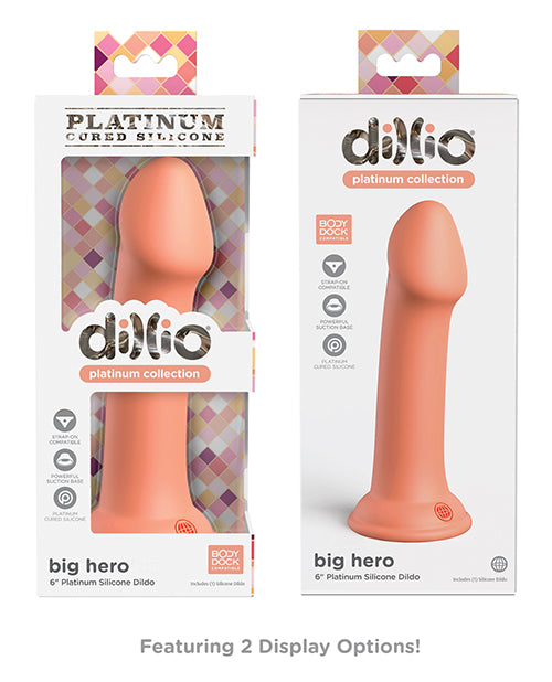 Dillio Large Dildo | Platinum 6" Big Dildo | Hero Silicone Dildo | Peach Suction Cup Dildo