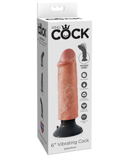 King Cock 6" Big Dildo | Vibrating Dildo | Flesh Suction Cup Dildo | Large Dildo