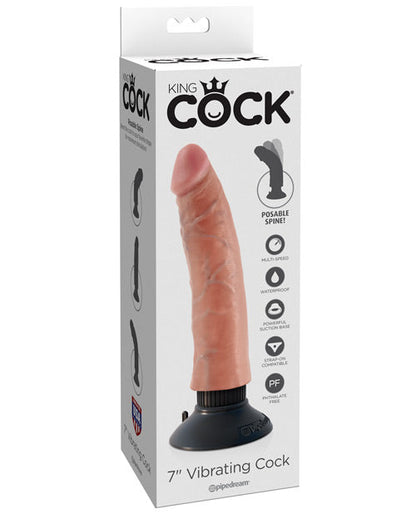 King Cock 7" Big Dildo | Vibrating Dildo | Flesh Suction Cup Dildo | Large Dildo