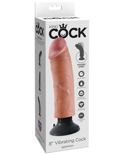 King Cock 8" Big Dildo | Vibrating Dildo | Flesh Suction Cup Dildo | Large Dildo