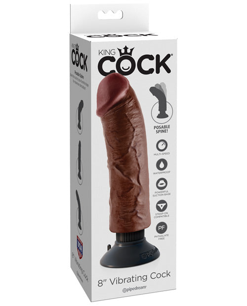 King Cock 8" Big Dildo | Vibrating Dildo | Brown Suction Cup Dildo | Large Dildo