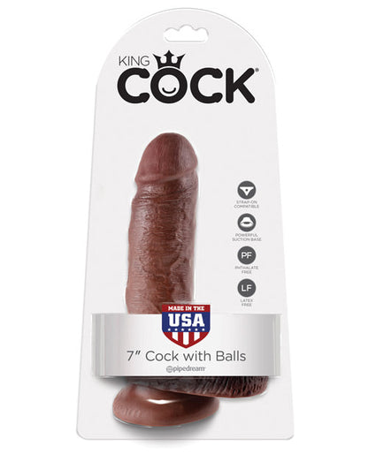 King Cock 7" Big Dildo with Balls | Brown Suction Cup Dildo | Large Dildo