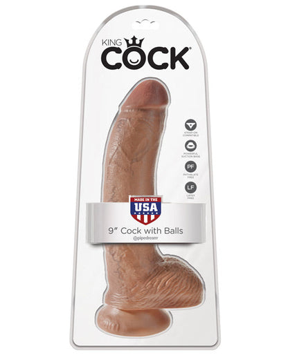 King Cock 9" Dildo with Balls | Tan Suction Cup Dildo | Large Dildo | Realistic Dildo