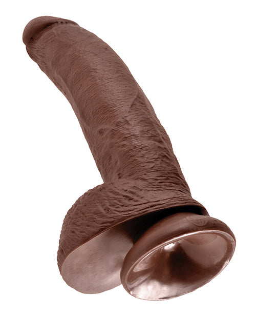 King Cock 9" Big Dildo with Balls | Brown Suction Cup Dildo | Large Dildo | Realistic Dildo