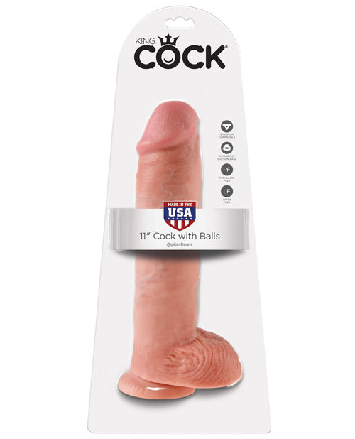 King Cock 11" Big Dildo with Balls | Flesh Suction Cup Dildo | Realistic Dildo | Large Dildo