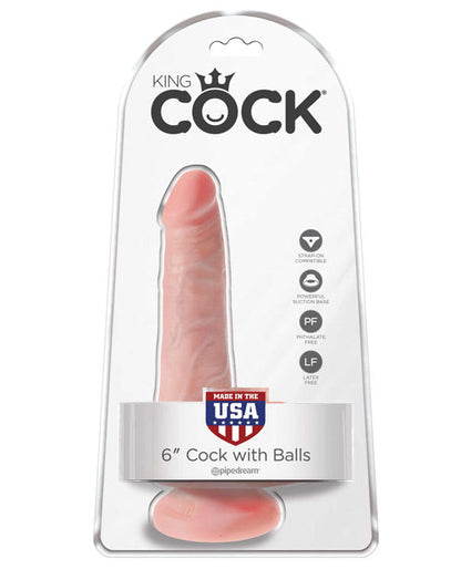 King Cock 6" Big Dildo with Balls | Flesh Suction Cup Dildo | Large Dildo | Realistic Dildo