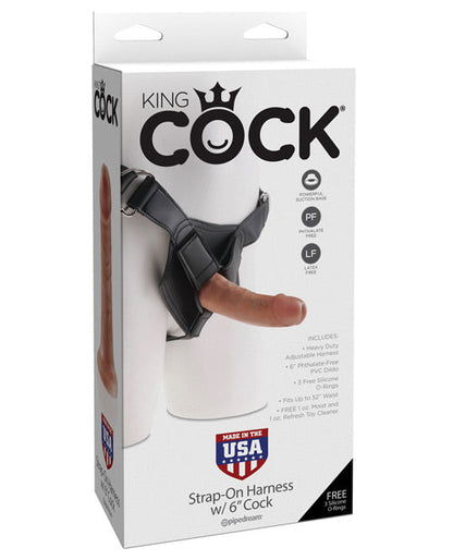 King Cock Strap-On Harness w/6" Cock - Tan