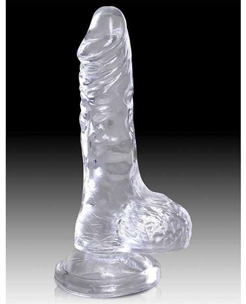 King Cock Clear 4" Big Dildo with Balls | Large Dildo | Realistic Dildo | Suction Cup Dildo