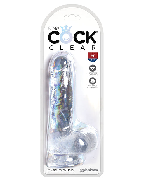 King Cock Large Dildo | Clear 6" Big Dildo with Balls | Suction Cup Dildo | Realistic Dildo