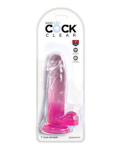 King Cock Large Dildo | Clear 7" Big Dildo with Balls | Pink Dildo | Suction Cup Dildo