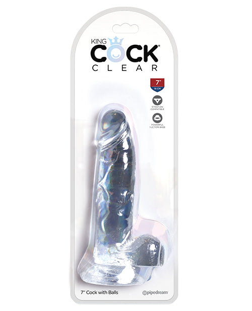 King Cock Large Dildo | Clear 7" Big Dildo with Balls | Suction Cup Dildo | Realistic Dildo