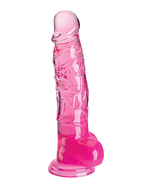 King Cock Large Dildo | Clear 8" Big Dildo with Balls | Pink Dildo | Suction Cup Dildo